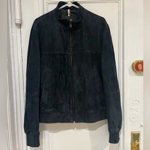 Boss Navy Suede Bomber Jacket